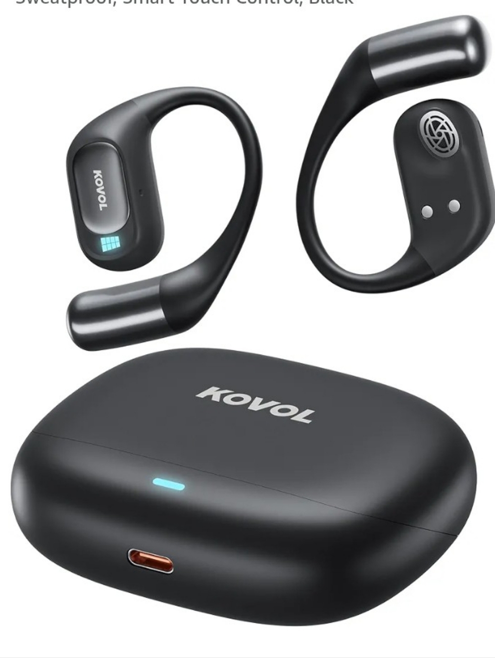 KOVOL Open-Ear Wireless Earbuds Noise Canceling Call Noise Reduction Black New